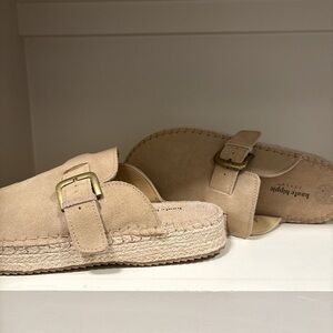 Beige Suede Espadrille Slide with Buckle - Style